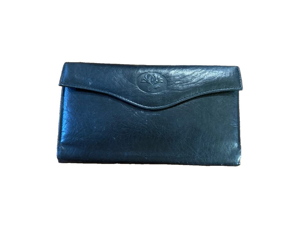 Buxton Black Cowhide Leather Trifold Wallet Kiss Lock Coin Pocket Clutch Vintage